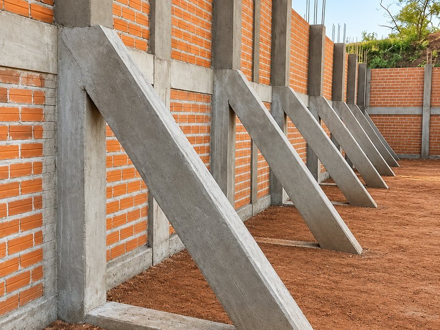 Muro de contenção em concreto com contrafortes